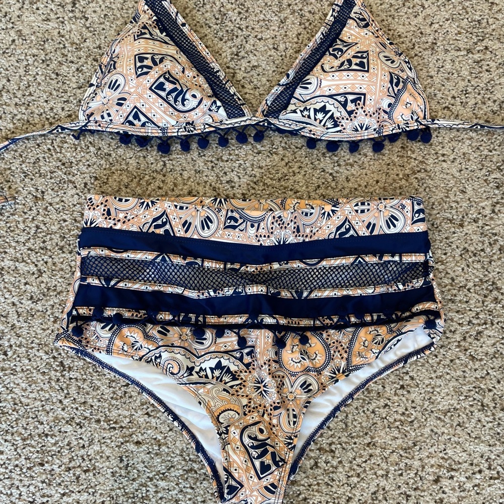 Navy and Orange Paisley Bikini Set